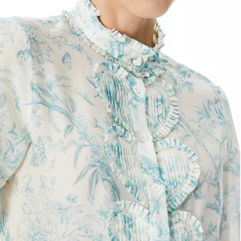 ALICE + OLIVIA NWOT Kurt Ruffled Pin-tuck Blouse - Picture 7 of 7